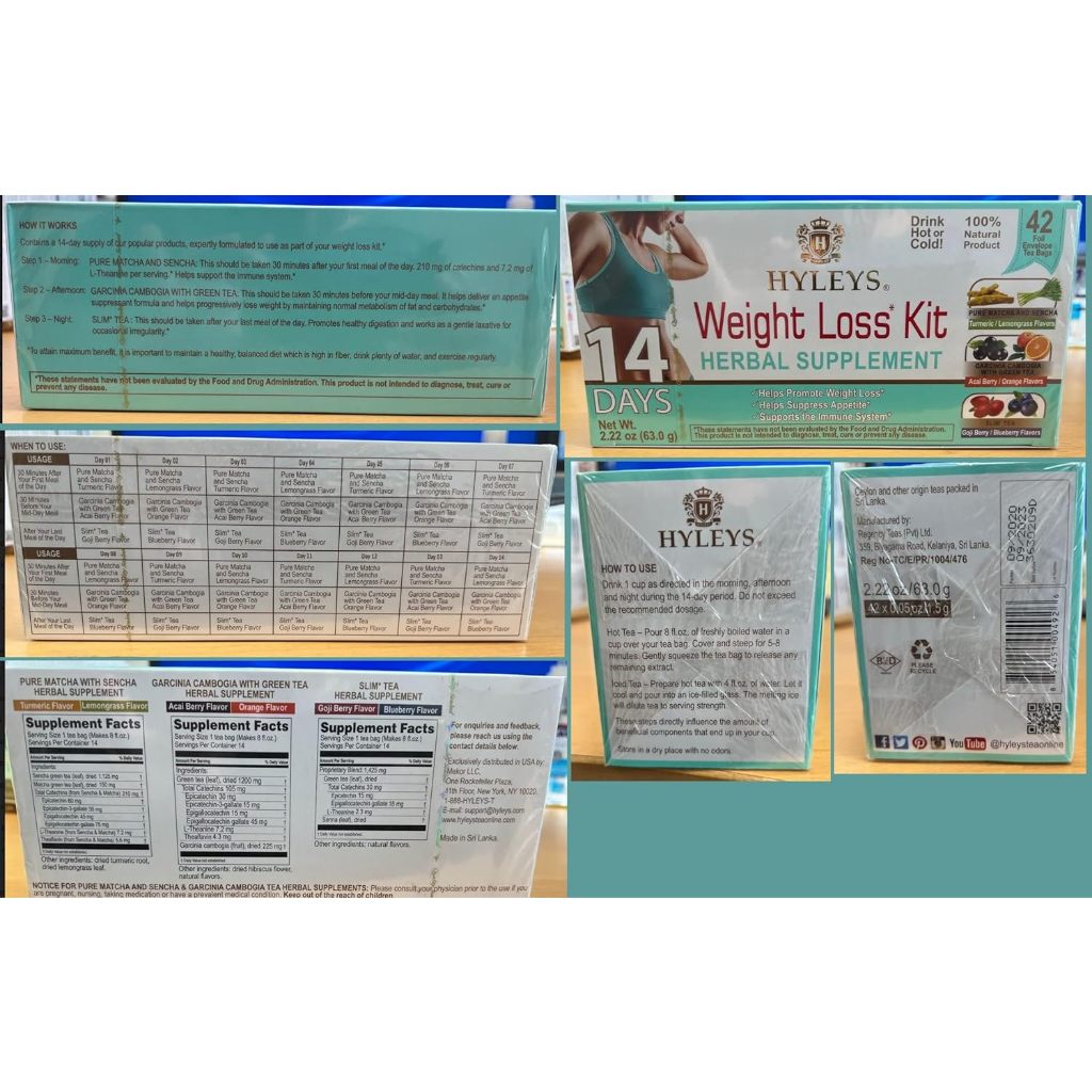 HYLEYS Weight Loss Kit Herbal Supplement (14 Days) 42 Foil Envelop Tea Bags