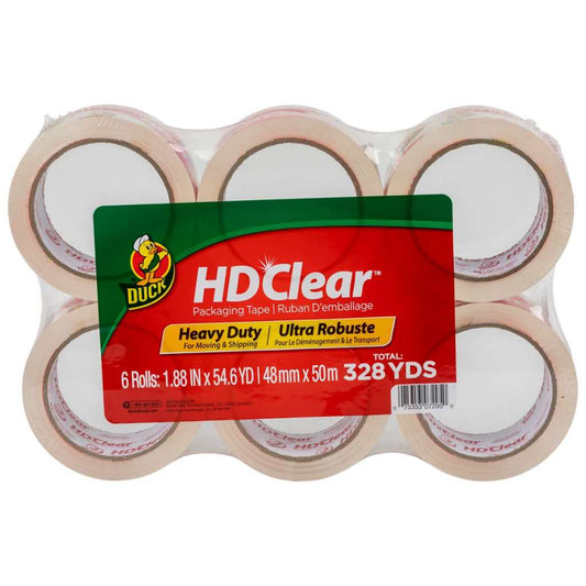 Duck HD Clear Packaging Tape Heavy Duty 6 Rolls: 48mm x 50m