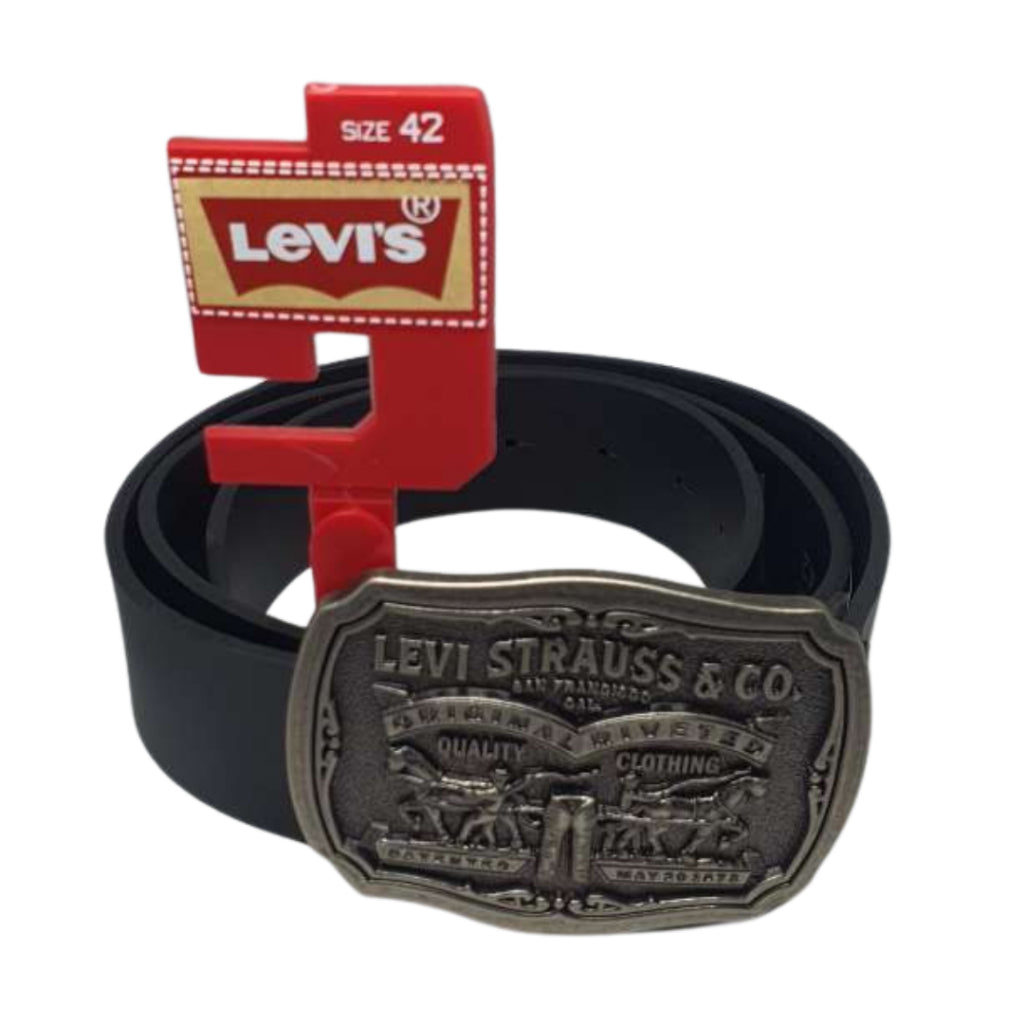 Levi's Men's Leather Belt With Plaque Buckle - Midnight Black - Small (Size: 30" - 32")