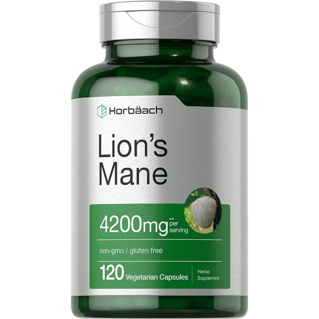 Horbaach Lions Mane Mushroom Extract 4200mg Herbal Supplement 120  Vegetarian Capsules