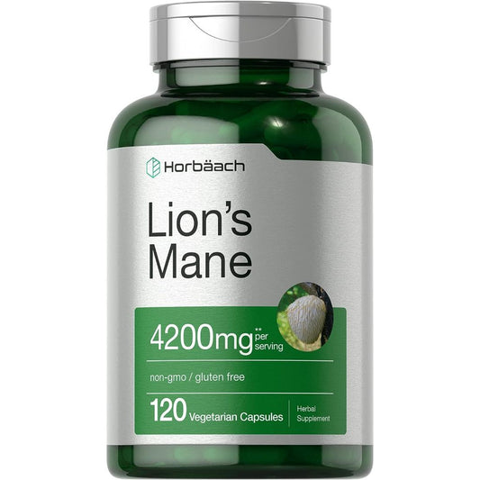 Horbaach Lions Mane Mushroom Extract 4200mg Herbal Supplement 120  Vegetarian Capsules