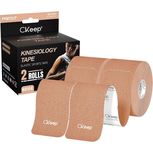 CKeep Kinesiology Tape Elastic Sports Tape 2" x 16ft / 5cm x 5cm - 2 Rolls Per Pack (Beige)