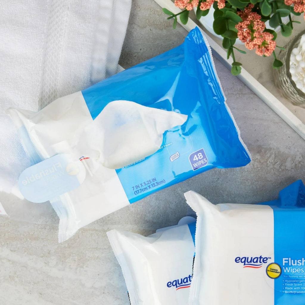 Equate Fresh Scent Flushable Wipes 17.7cm x 13.3cm - 48 Wipes