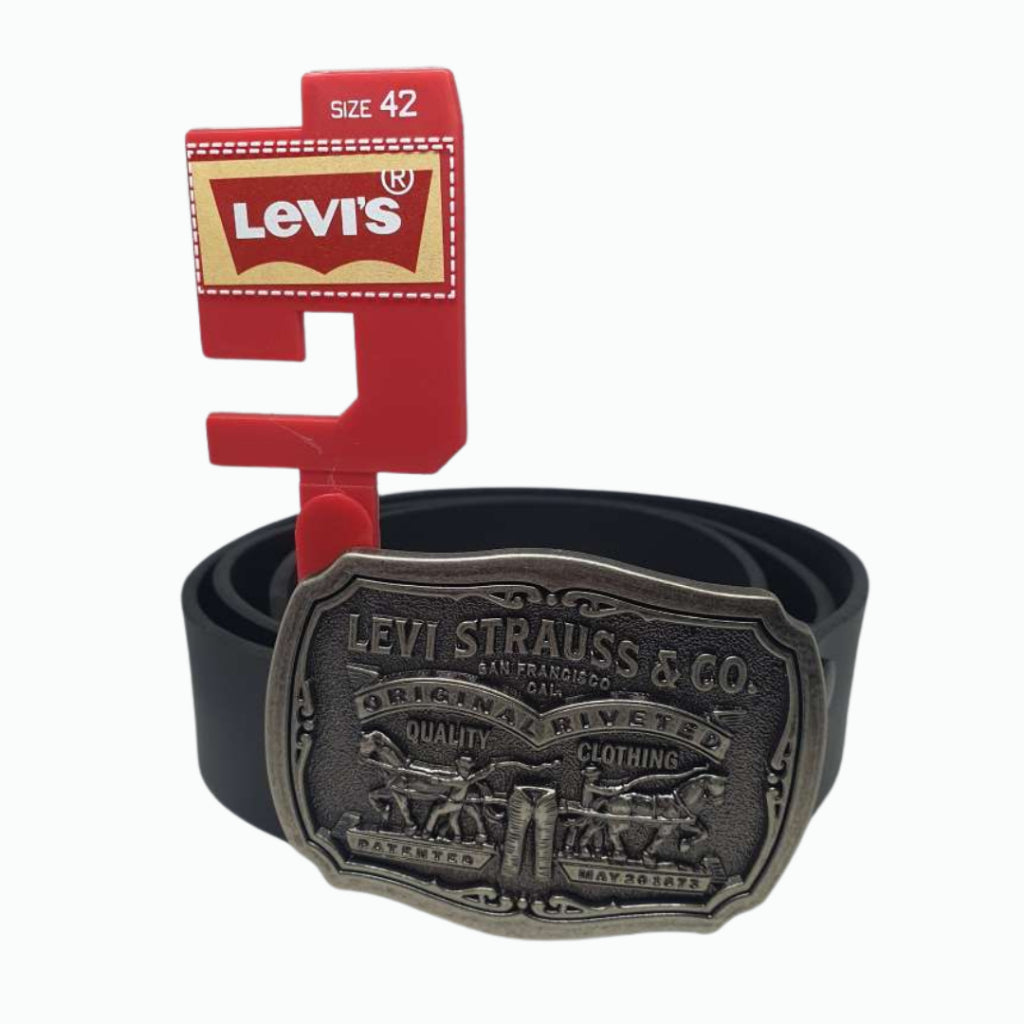 Levi's Men's Leather Belt With Plaque Buckle - Midnight Black - Small (Size: 30" - 32")