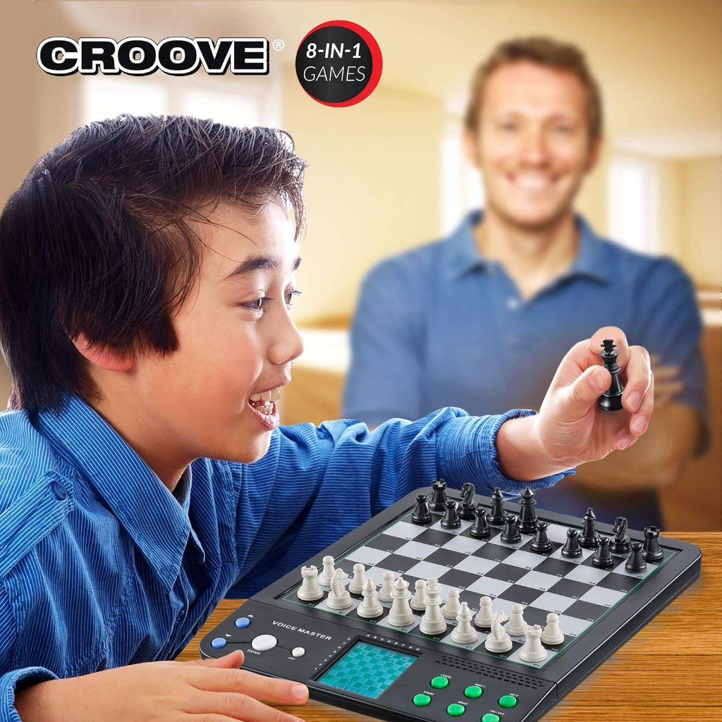 Croove Electronic Magnetic Chess and Checkers Set 10 Inch 8-in-1 Board Games Ages 8+