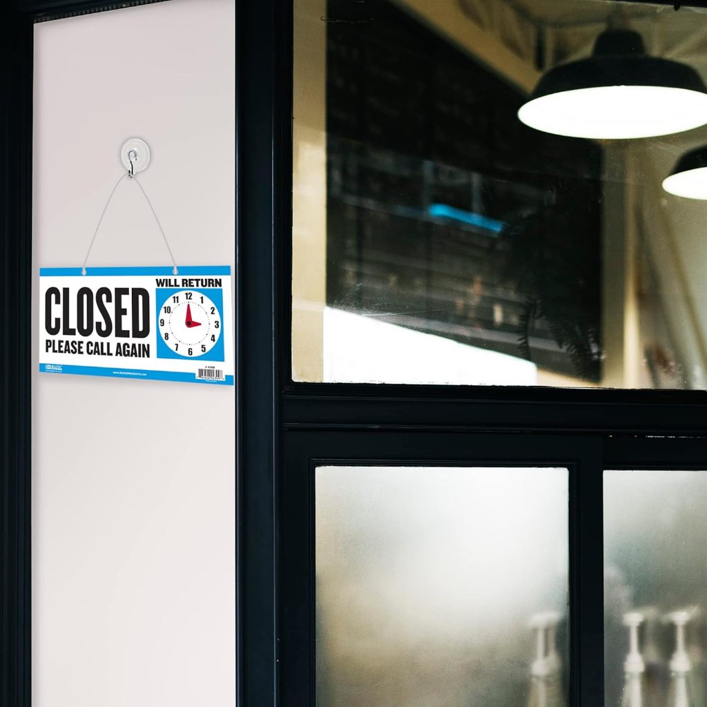 Bazic Products Double Sided Open/Close Sign With Clock Hands 6 x 11.5 inch, Blue