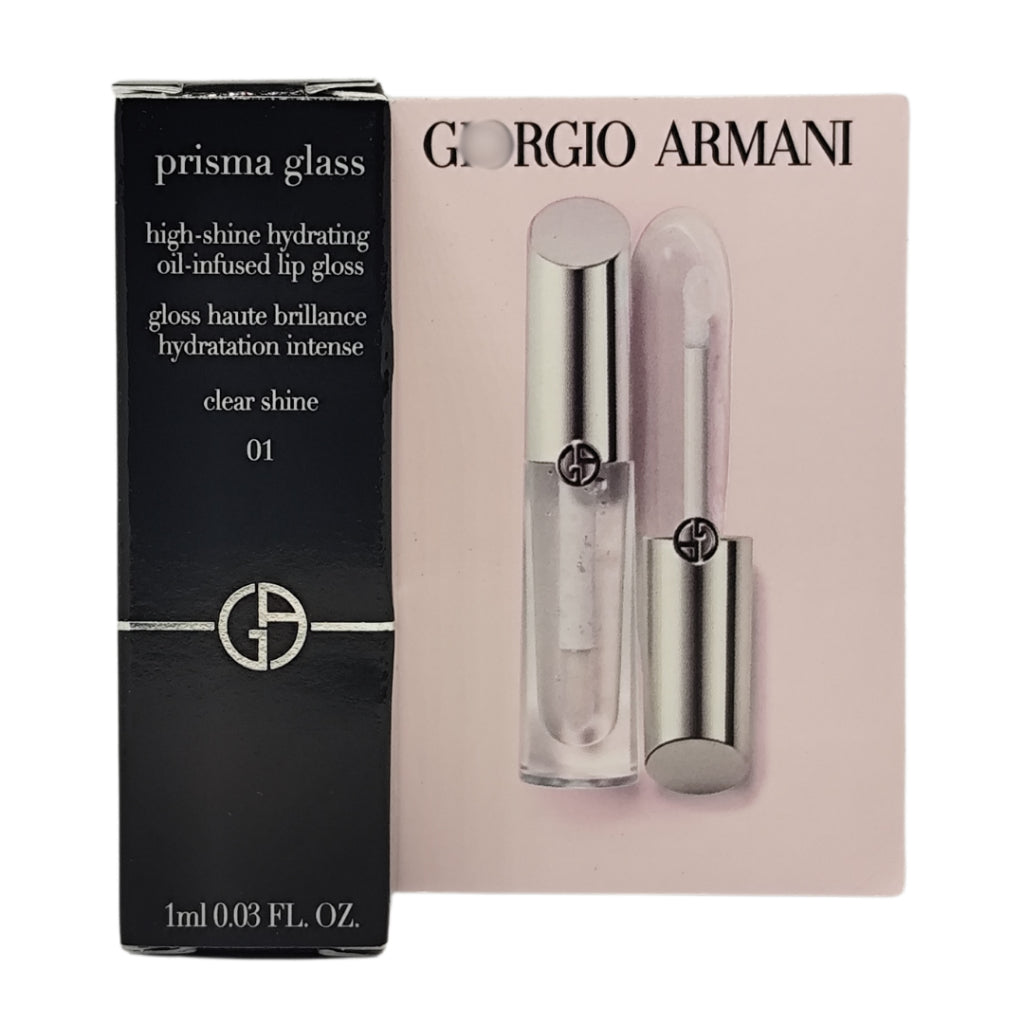 G Armani Prisma Glass Hydrating Lip Gloss 01 Clear Shine Travel Size, 1 ml / 0.03 fl. oz.