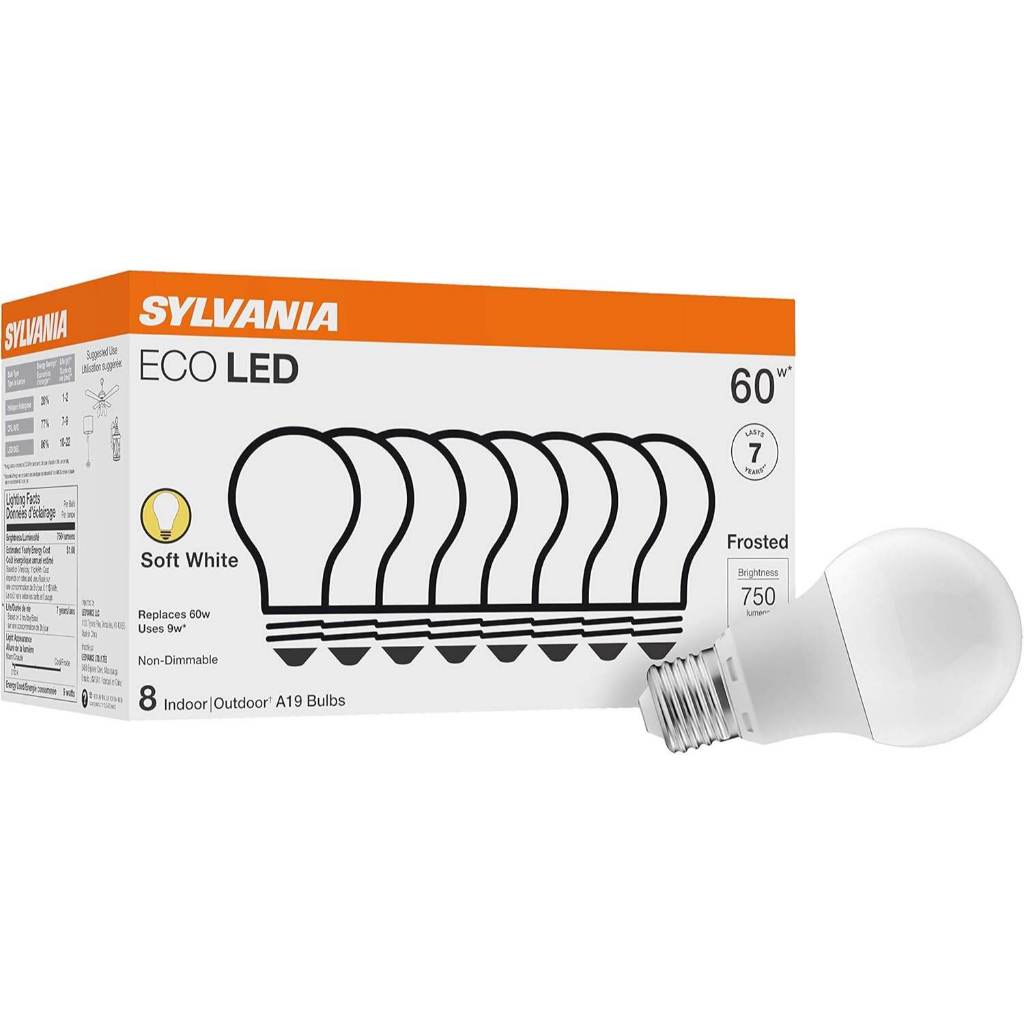 Sylvania 60W Eco LED Light Bulb, Non-Dimmable, Soft White - 8 Count (Pack of 1)