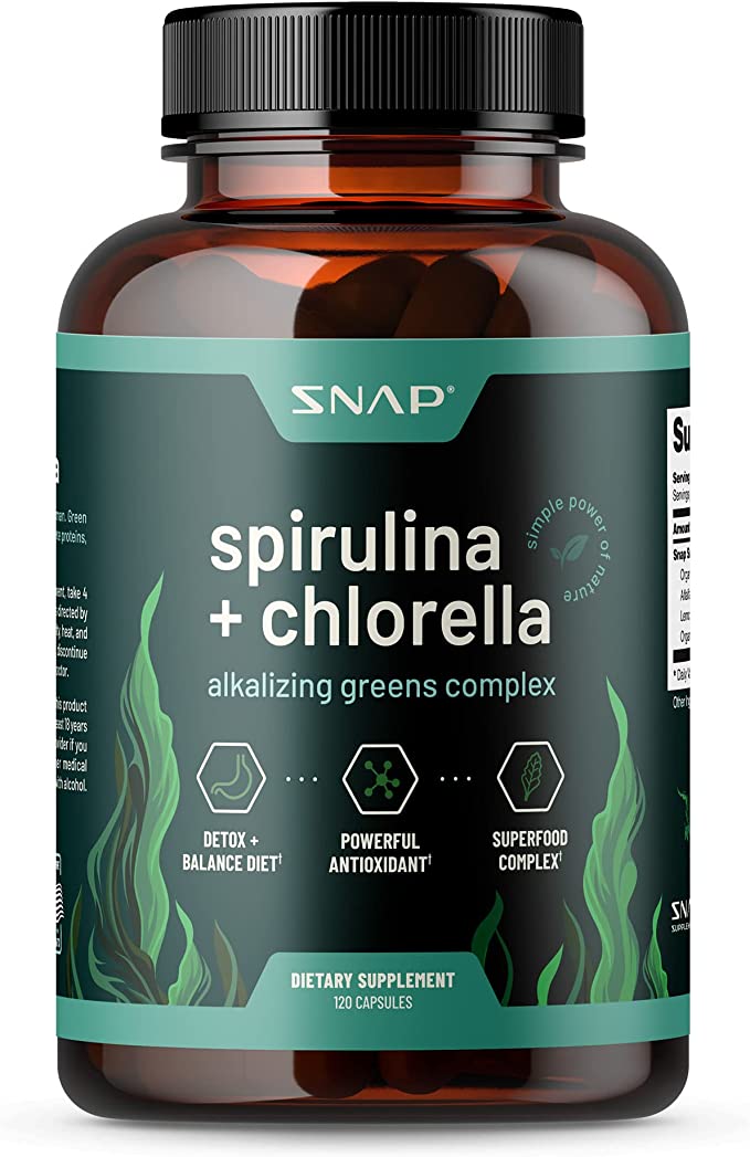 Snap Spirulina + Chlorella Alkalizing Greens Complex Dietary Supplement - 120 Capsules
