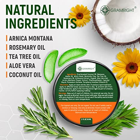 Gram Right Acne Herbal Balm Soothies, Ckears & Renews Made With Natural Ingredients 2 Fl Oz (60ml)