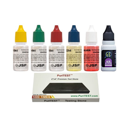 JSP Gold Silver Jewelry Tester Appraisal Kit 10K, 14K 18K 22 SILVER Acid Neutralizer Test Solution