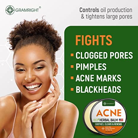 Gram Right Acne Herbal Balm Soothies, Ckears & Renews Made With Natural Ingredients 2 Fl Oz (60ml)