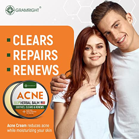 Gram Right Acne Herbal Balm Soothies, Ckears & Renews Made With Natural Ingredients 2 Fl Oz (60ml)