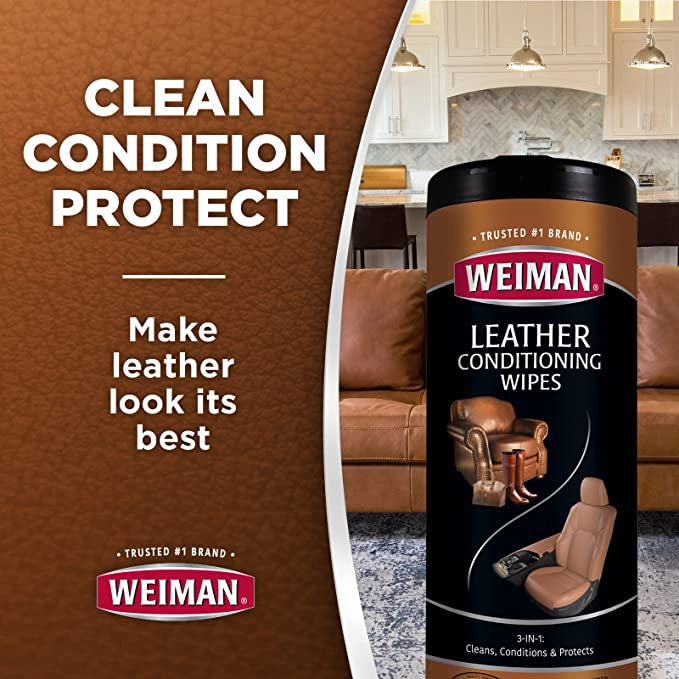 Weiman Leather Conditioning Wipes 3-in-1:Cleans, Conditions and Protects (17.8 cm x 20.3 cm)