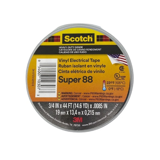 Scotch 3M Vinyl Electrical Tape Super 88 Heavy Duty Grade 3/4 in x 44 ft Black 1 roll