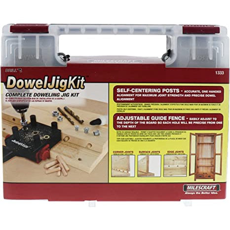 Milescraft 1333 Dowel Jig Kit with 3 Metal Bushing Sizes (1/4in, 5/16in, 3/8in) 1 Kit