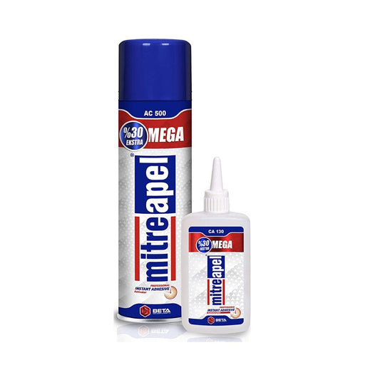 Mitreapel Super CA 130 Instant Adhesive 4.5 Oz With AC 500 Spray Adhesive Activator 16.9 Fl Oz