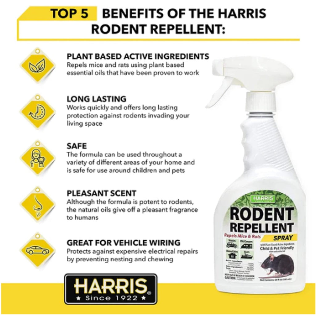 Harris Rodent Repellent Repels Mice & Rats Plant Based Active Ingredient Spray 20 Oz