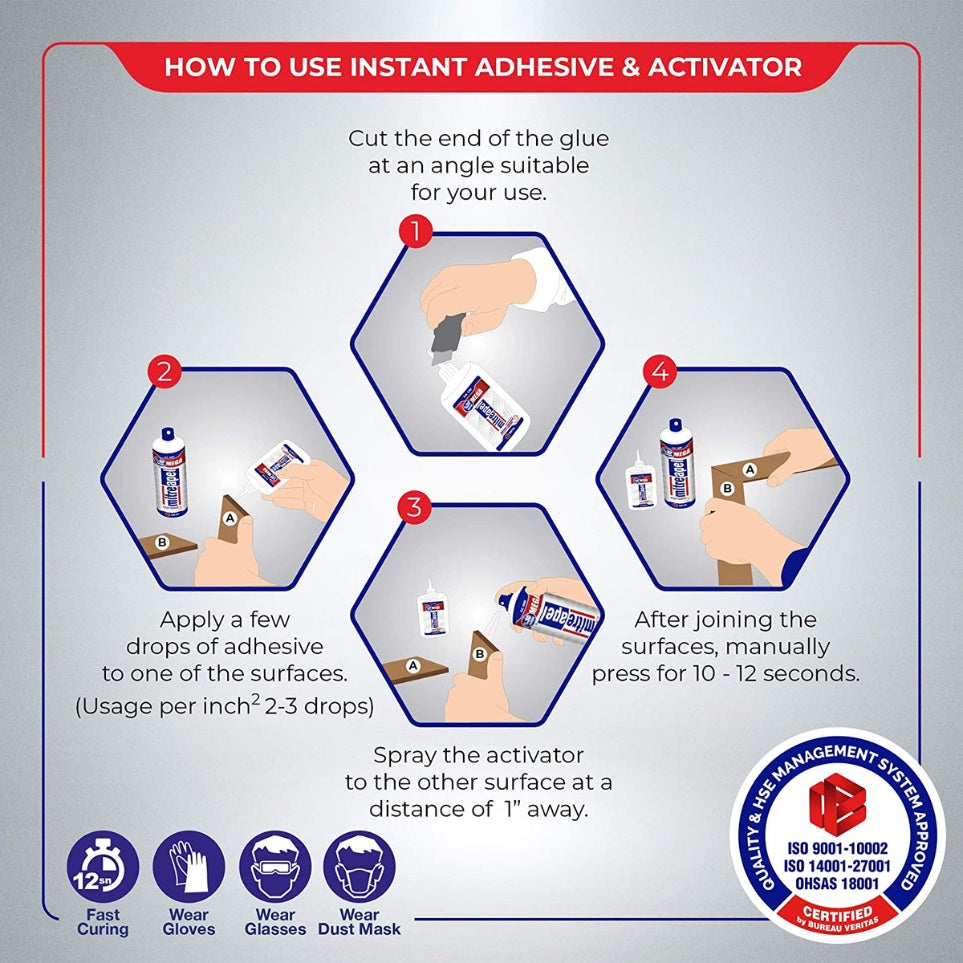 Mitreapel Super CA 130 Instant Adhesive 4.5 Oz With AC 500 Spray Adhesive Activator 16.9 Fl Oz
