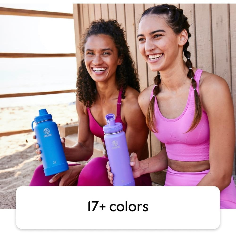 Takeya Actives Insulated Stainless Steel Water Bottle with Straw Lid, Blush 18 oz / 530ml