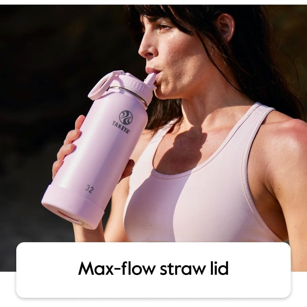 Takeya Actives Insulated Stainless Steel Water Bottle with Straw Lid, Blush 18 oz / 530ml