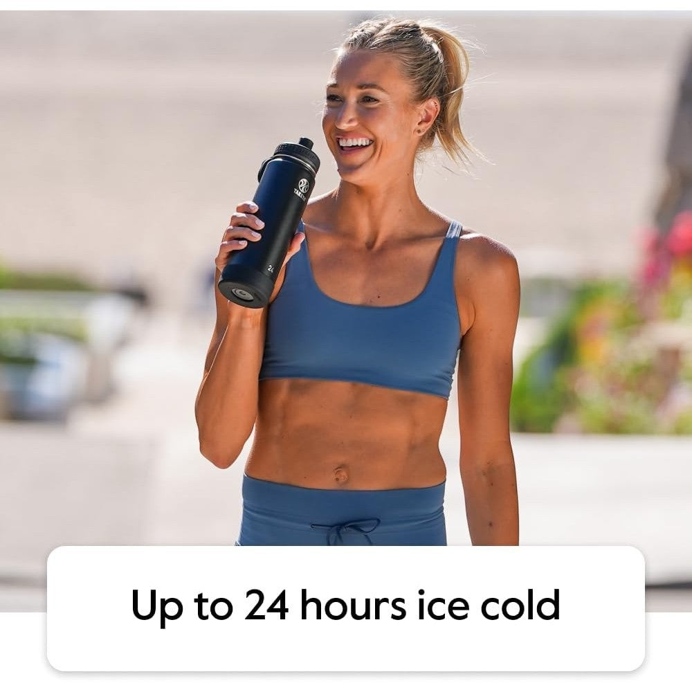 Takeya Actives Insulated Stainless Steel Water Bottle with Straw Lid, Blush 18 oz / 530ml