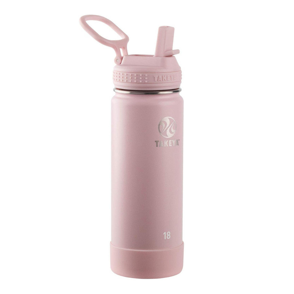 Takeya Actives Insulated Stainless Steel Water Bottle with Straw Lid, Blush 18 oz / 530ml