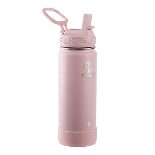 Takeya Actives Insulated Stainless Steel Water Bottle with Straw Lid, Blush 18 oz / 530ml