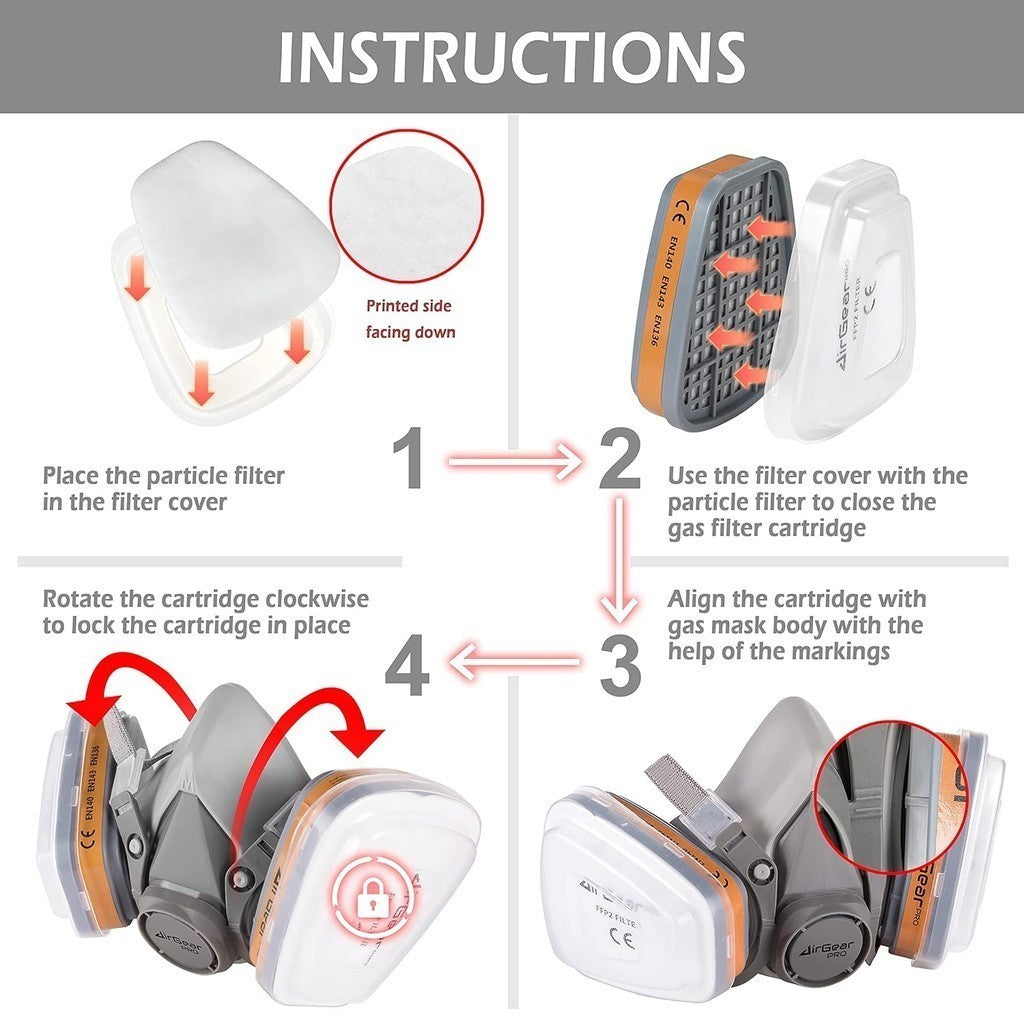 AirGear Pro Reusable Respirator Mask with A1P2 Filters (G-500) 1 Count