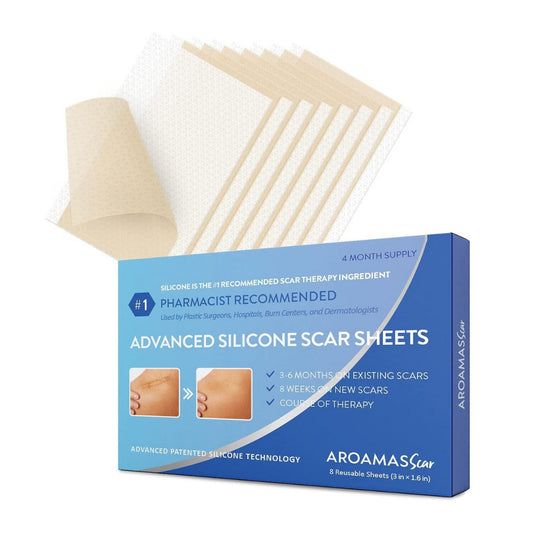 Aroamas Scar Advanced Silicone Scar Sheets (3 inch x 1.6 inch) 8 Reusable Sheets