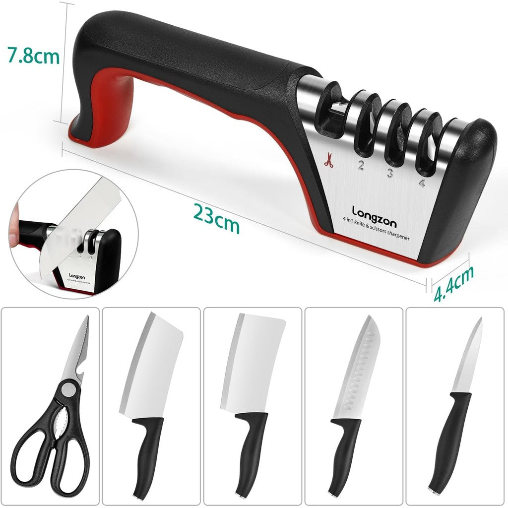 Longzon 4 in 1 Ceramic, Scissors and Steel Knives Sharpener