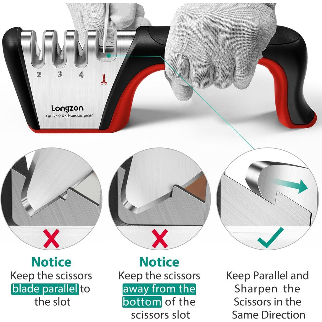 Longzon 4 in 1 Ceramic, Scissors and Steel Knives Sharpener
