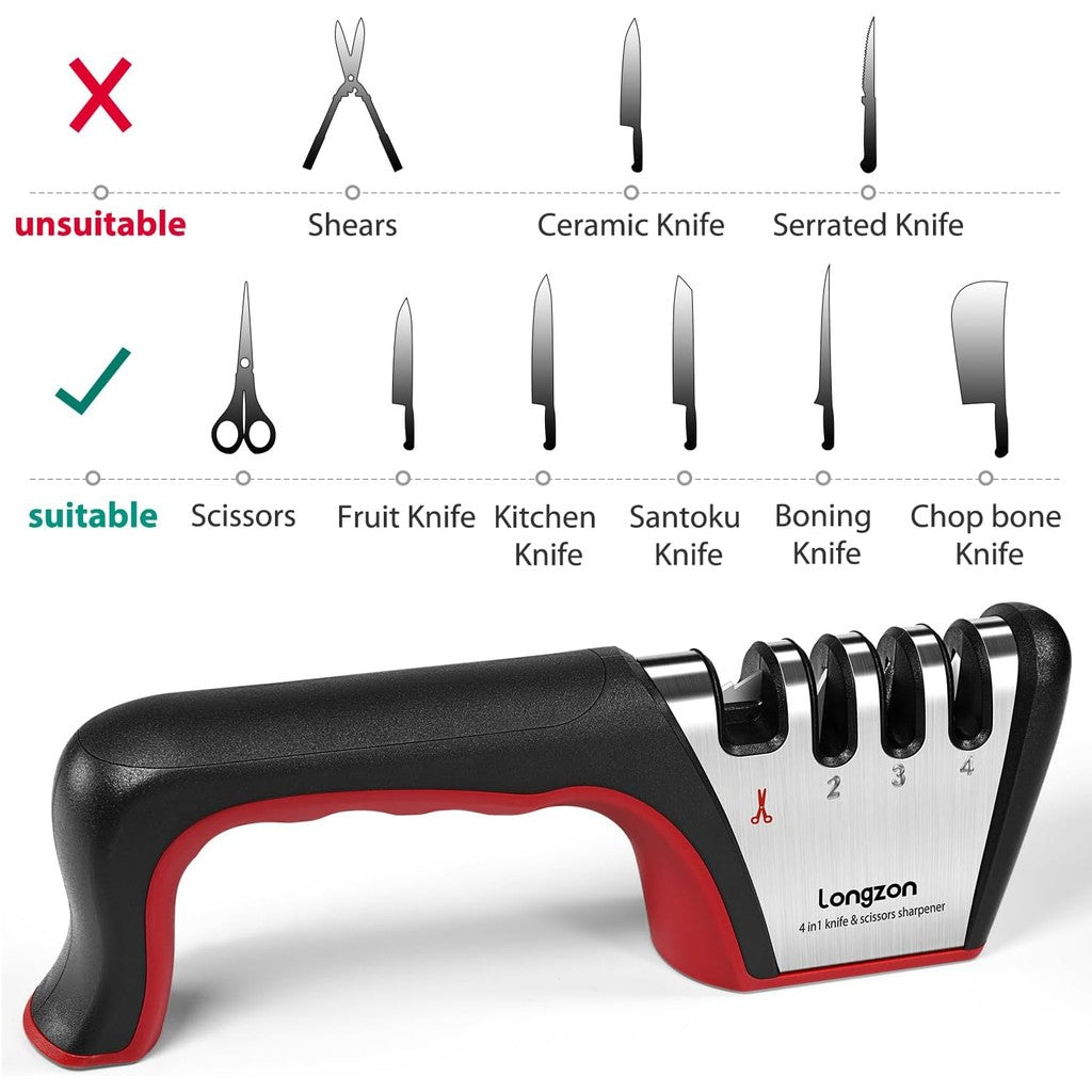 Longzon 4 in 1 Ceramic, Scissors and Steel Knives Sharpener