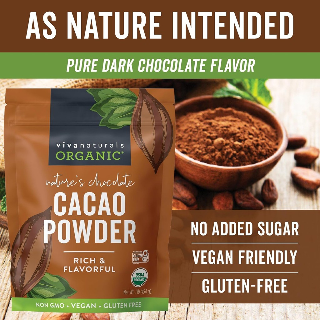 Viva Naturals Organic Nature's Chocolate Cacao Powder, 454 g / 1 lb.