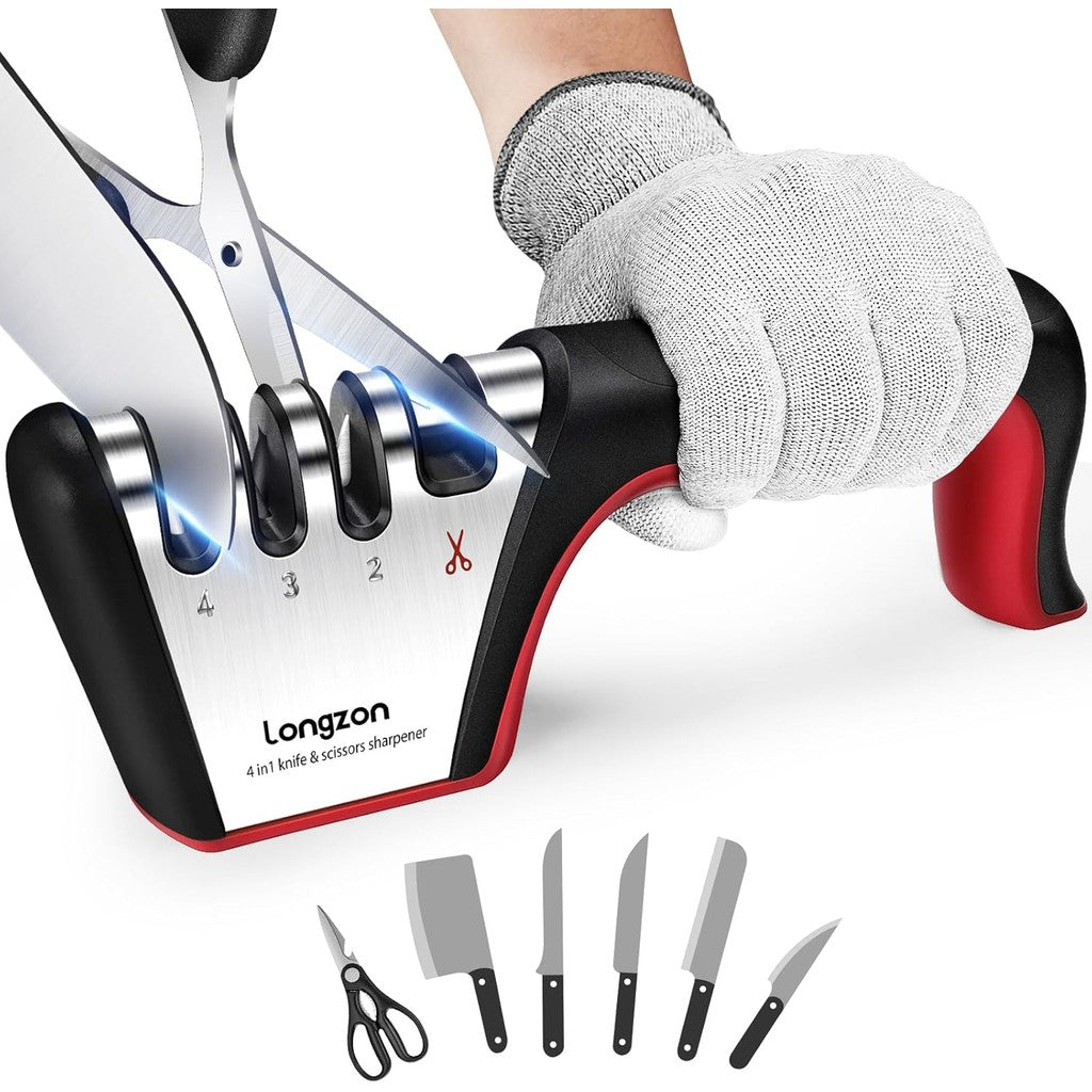 Longzon 4 in 1 Ceramic, Scissors and Steel Knives Sharpener