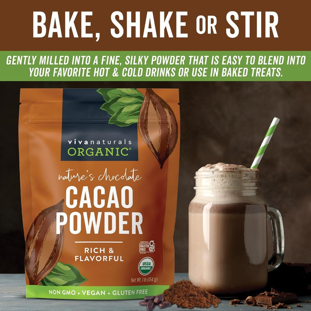 Viva Naturals Organic Nature's Chocolate Cacao Powder, 454 g / 1 lb.