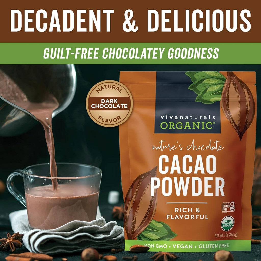 Viva Naturals Organic Nature's Chocolate Cacao Powder, 454 g / 1 lb.