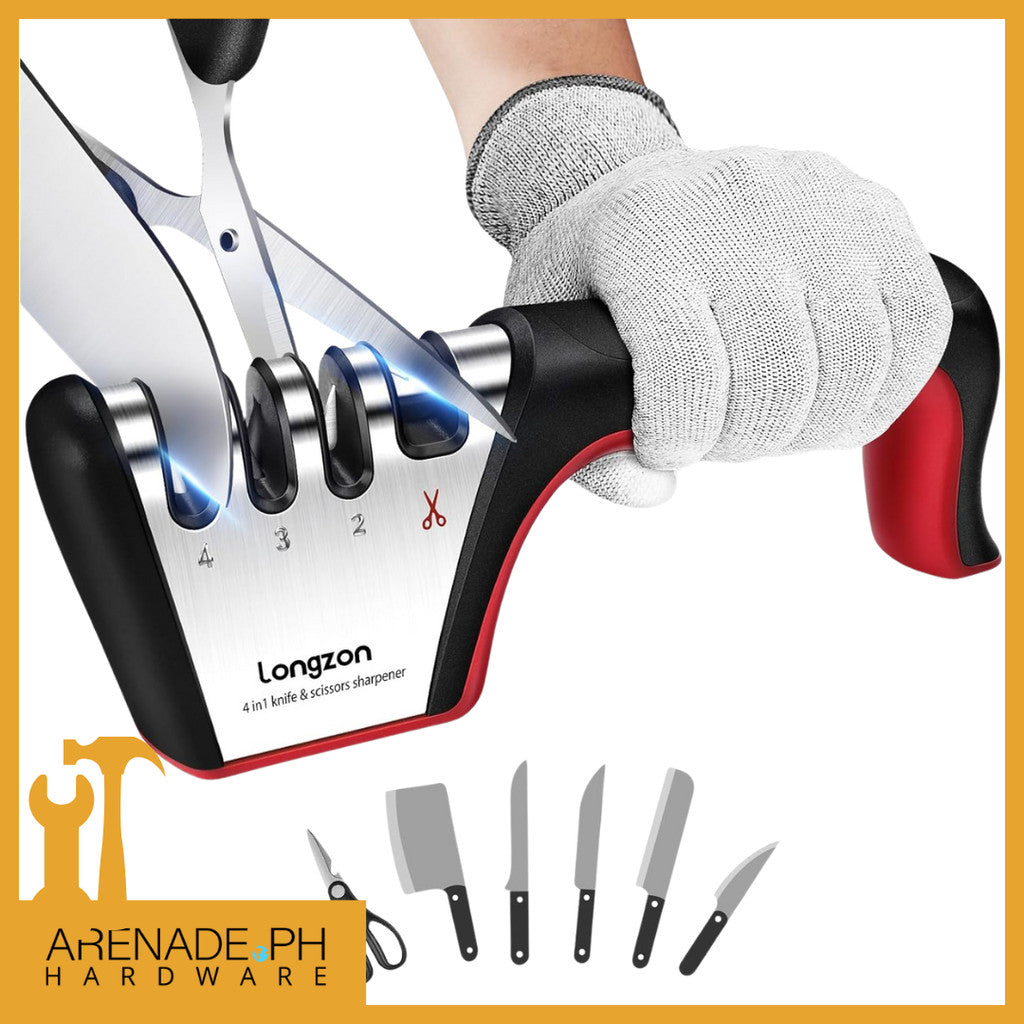 Longzon 4 in 1 Ceramic, Scissors and Steel Knives Sharpener