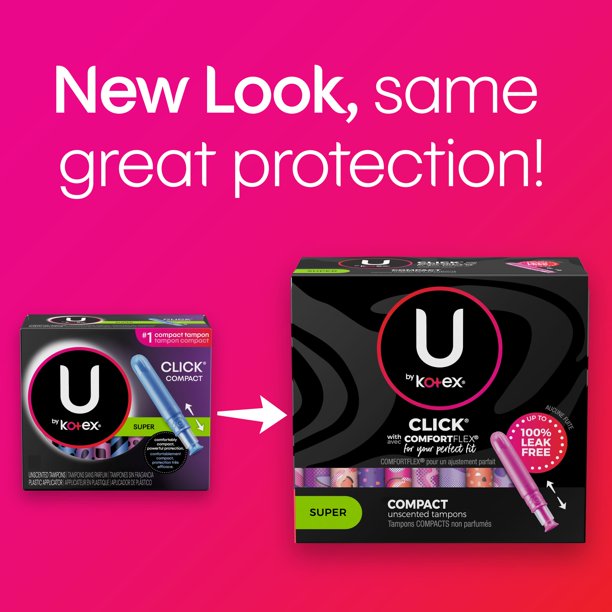 U by Kotex Click with Avec Comfortflex Compact Tampons - 45 Unscented Tampons