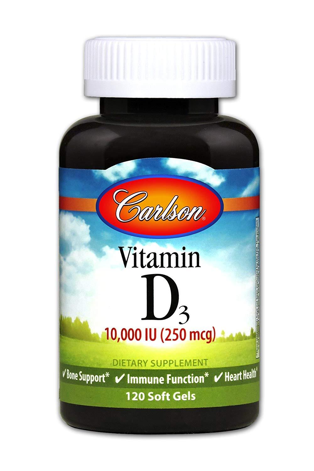 Carlson Vitamin D3 10,000 IU 120 Softgels Immunse Support, Heart Health