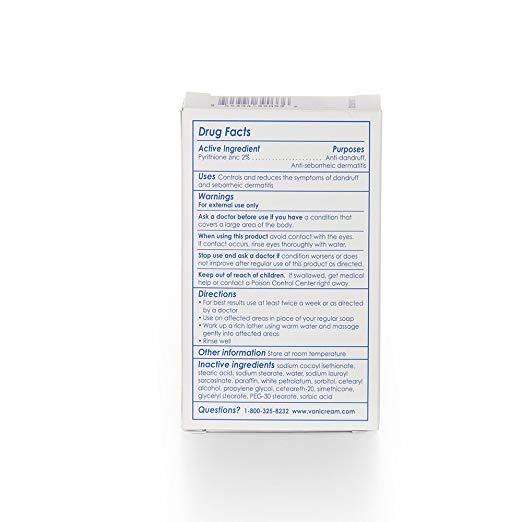 Vanicream Z-Bar, Pyrithione 2% , Seborrheic Dermatitis & Anti-Dandruff Medicated Cleansing Bar