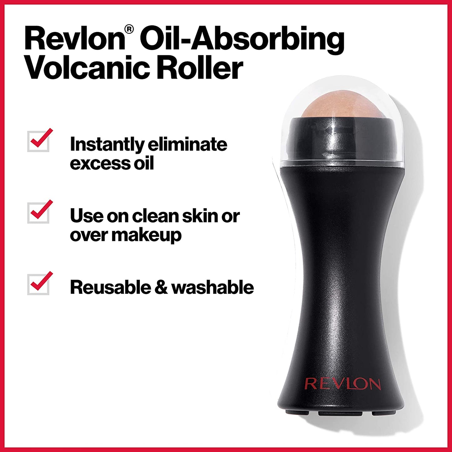 REVLON Oil-Absorbing Volcanic Face Roller, Reusable Facial Skincare Tool & On-the-Go Mini Massage