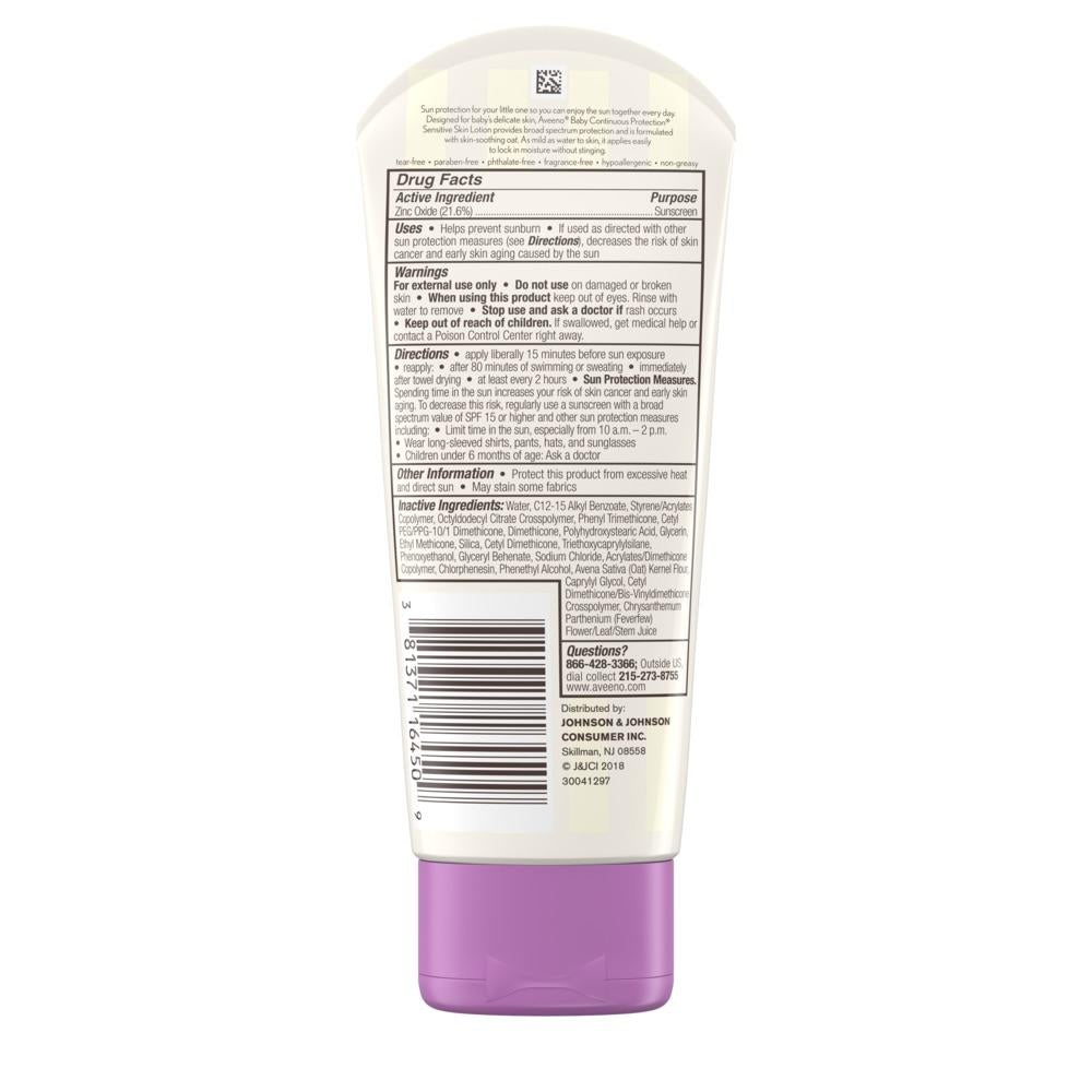 Aveeno Baby Continuous Protection Zinc Oxide Mineral Sunscreen Lotion For Sensitive Skin With Broad Spectrum SPF 50 (3 FL.OZ)