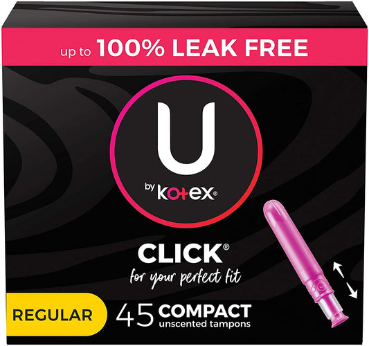 Kotex U Click Compact Unscented Tampons, Regular Absorbency, 45 Count