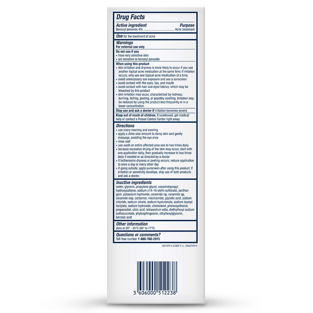 CeraVe Acne Foaming Cream Cleanser 4% Benzoyl Peroxide with Hyaluronic Acid & Niacinamide, 5 oz. / 150ml