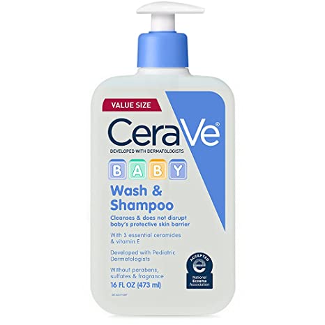 CeraVe Baby Wash & Shampoo Protective Skin With 3 Essential Ceramides and Vitamin E 16 Fl Oz (473ml)