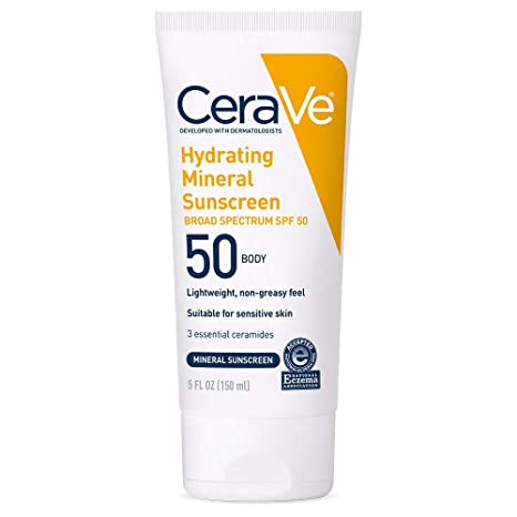 CeraVe Body Suitable For Sensitive Skin Hydrating Mineral Sunscreen Broad Spectrum SPF50 5 Oz (150ml)