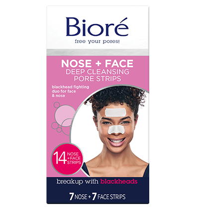 Biore Blackhead Fighting Duo for Nose & Face, Deep Cleansing Pore Strips 14 Combo