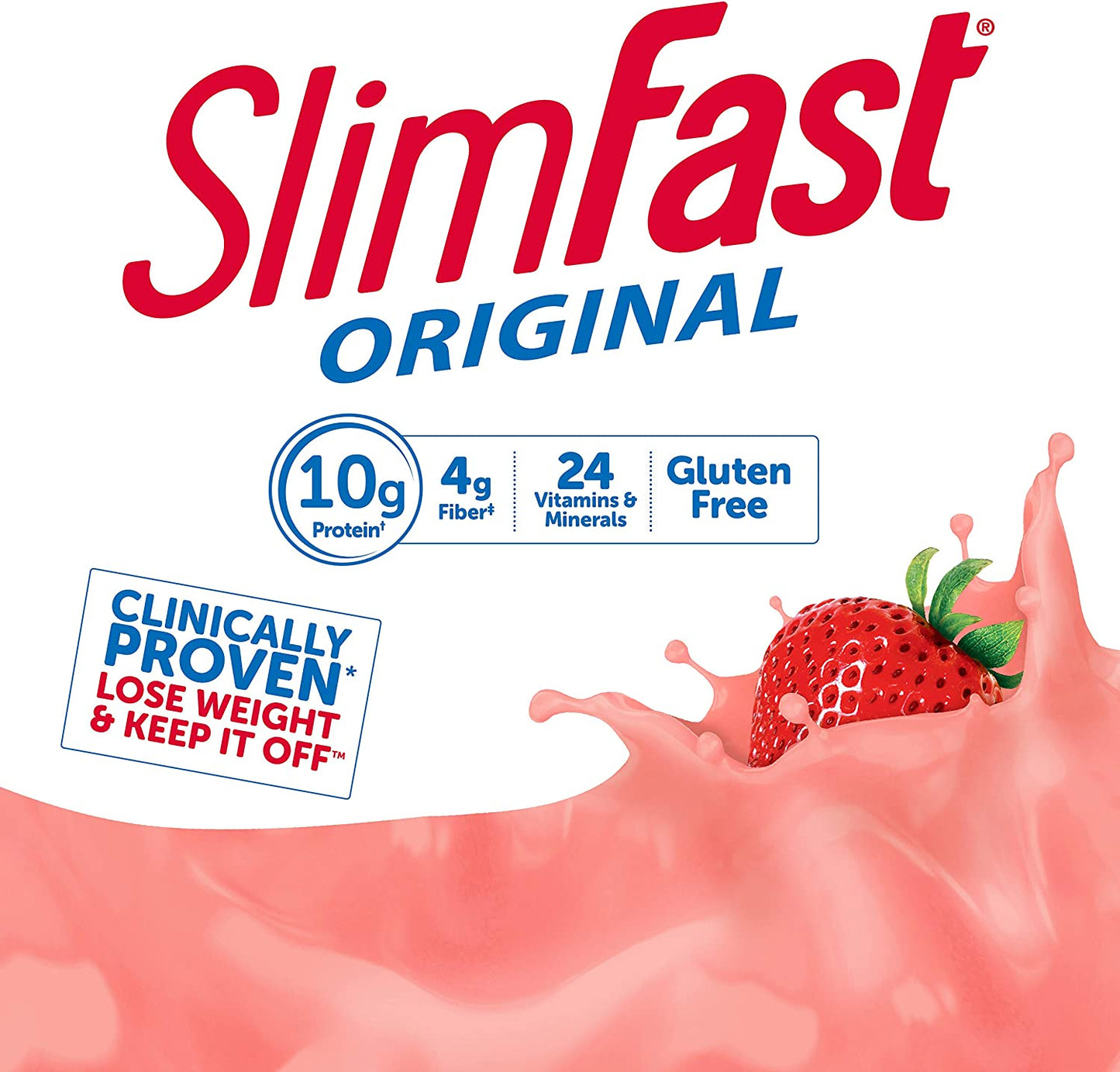 SlimFast Original Strawberries & Cream Meal Replacement Shake Mix – Weight Loss Powder – 12.83 Oz. Canister – 14 Servings - Pantry Friendly