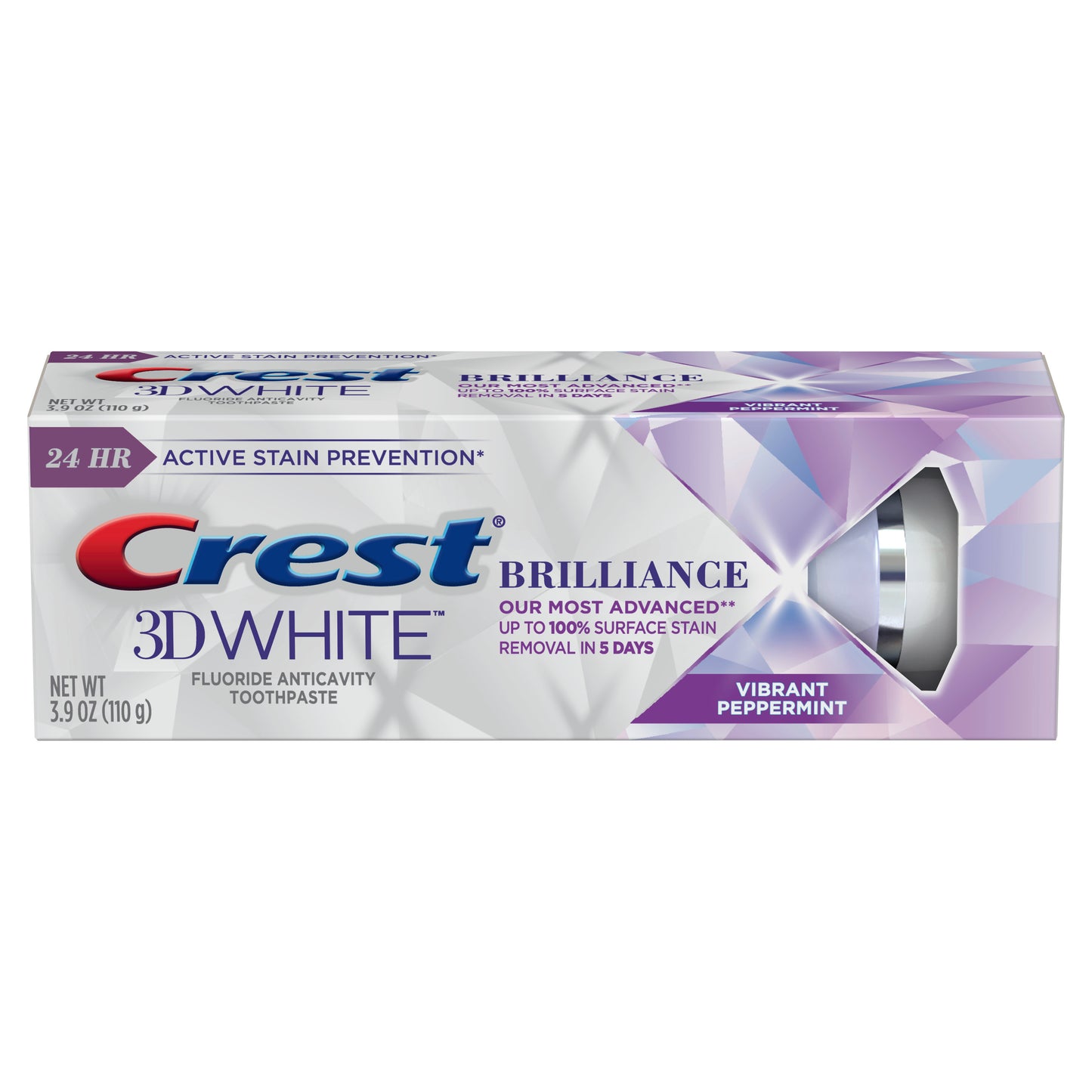 Crest 3D White Brilliance Vibrant Peppermint Toothpaste, 3.9 oz. / 110 g (Pack of 2)